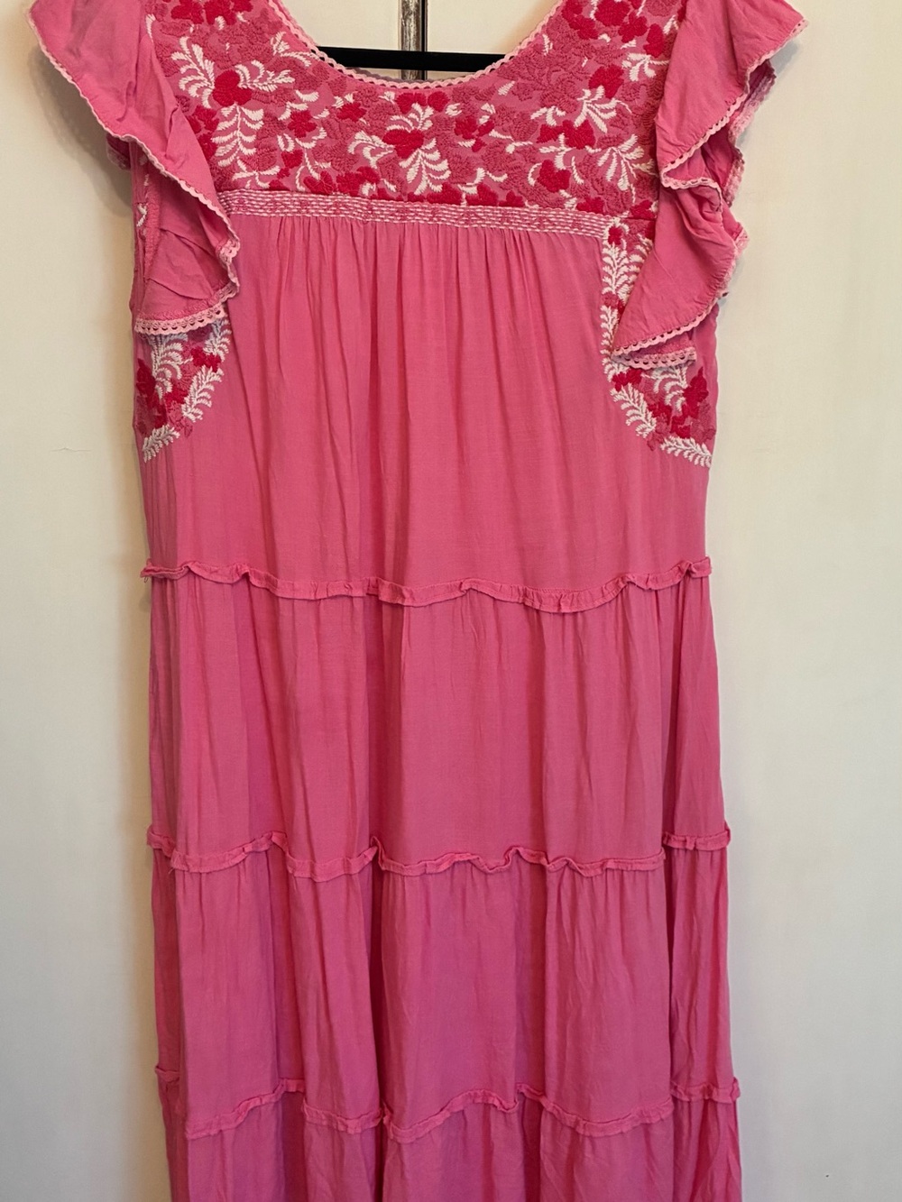 Pink Embroidered Ruffled Midi Dress - Picture 3 of 5